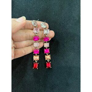 Long pink earrings big rhinestone light pink crystal red fuchsia party earrings